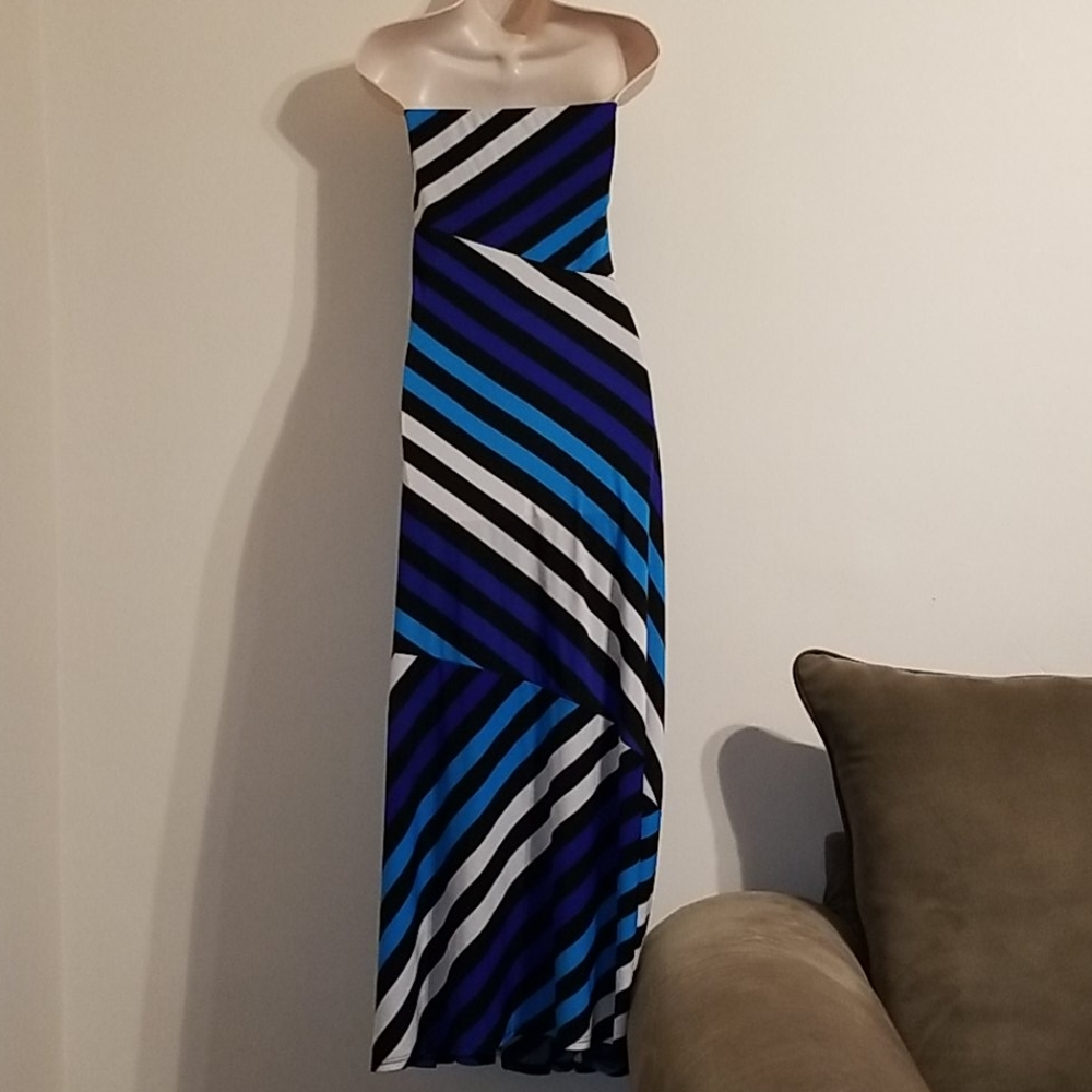 Ashley Stewart women's blue striped tube top dress - Picture 12 of 17